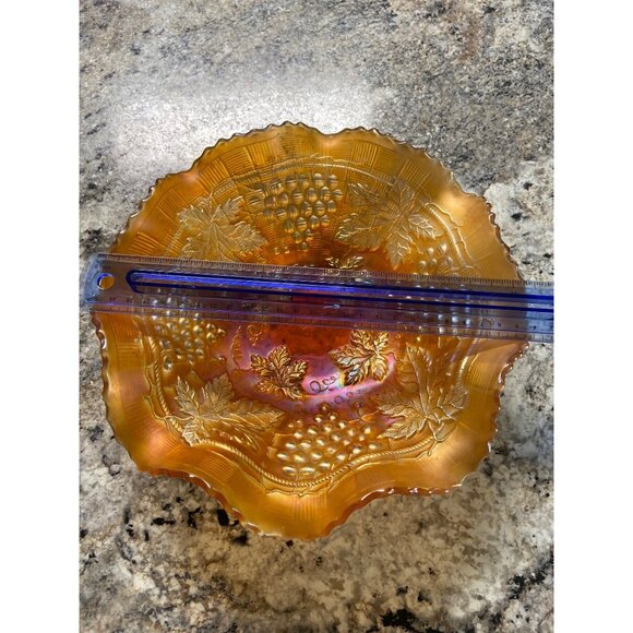Vintage Northwood Marigold Carnival Glass Grape Cable Scalloped Iridescent - Picture 3 of 6
